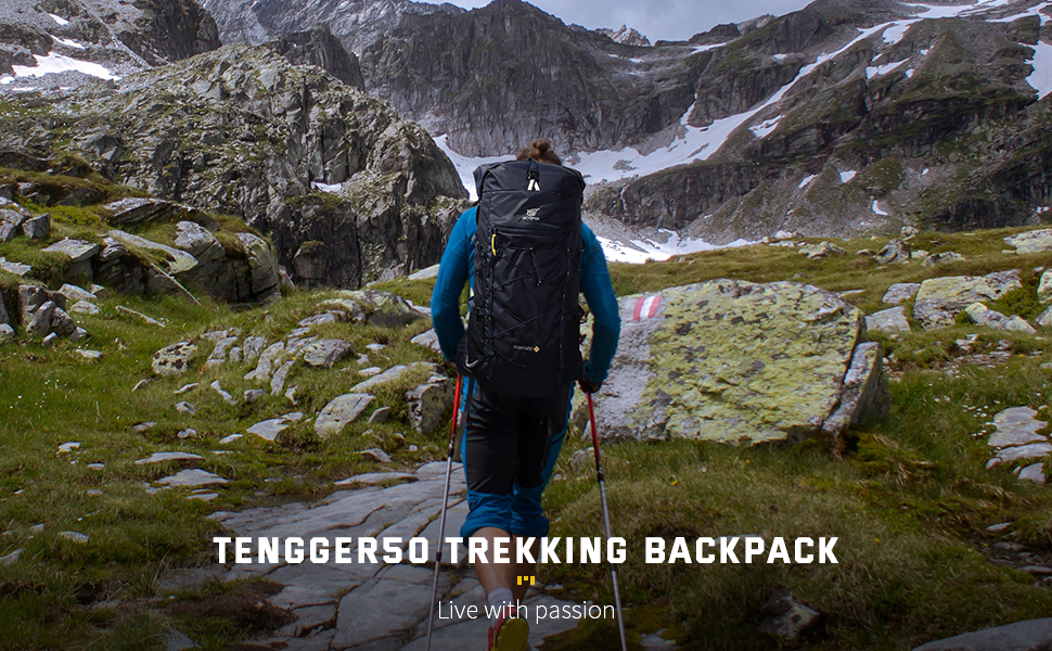 TENGGER50 - SKYSPER 50L + 10L Backpacking Backpack with Rolling Top & Waterproof Rain Cover