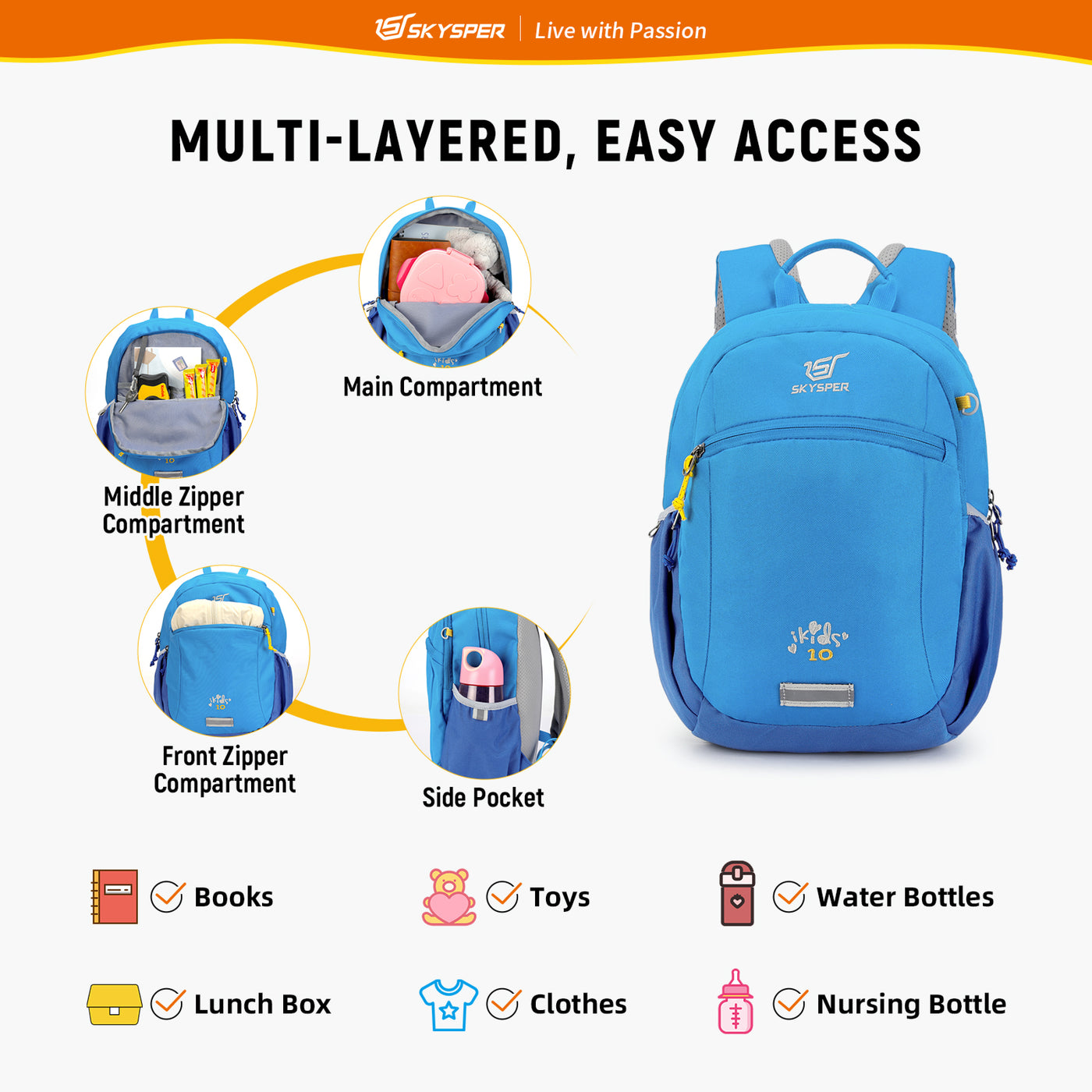 iKIDS10II - SKYSPER 14.6-inch Toddler Kids Backpack for 3 - 6 Years old