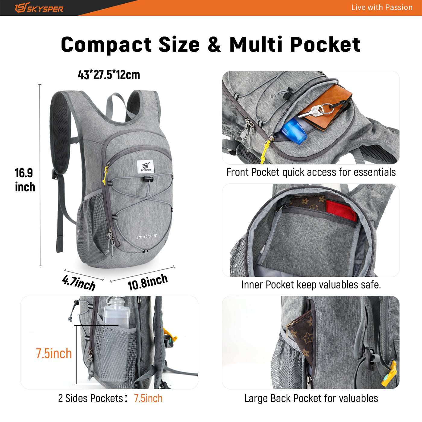 IMINIX15-SKYSPER 15L Lightweight Travel Packable Backpack IMINIX15-SKYSPER 15L Lightweight Travel Packable Backpack