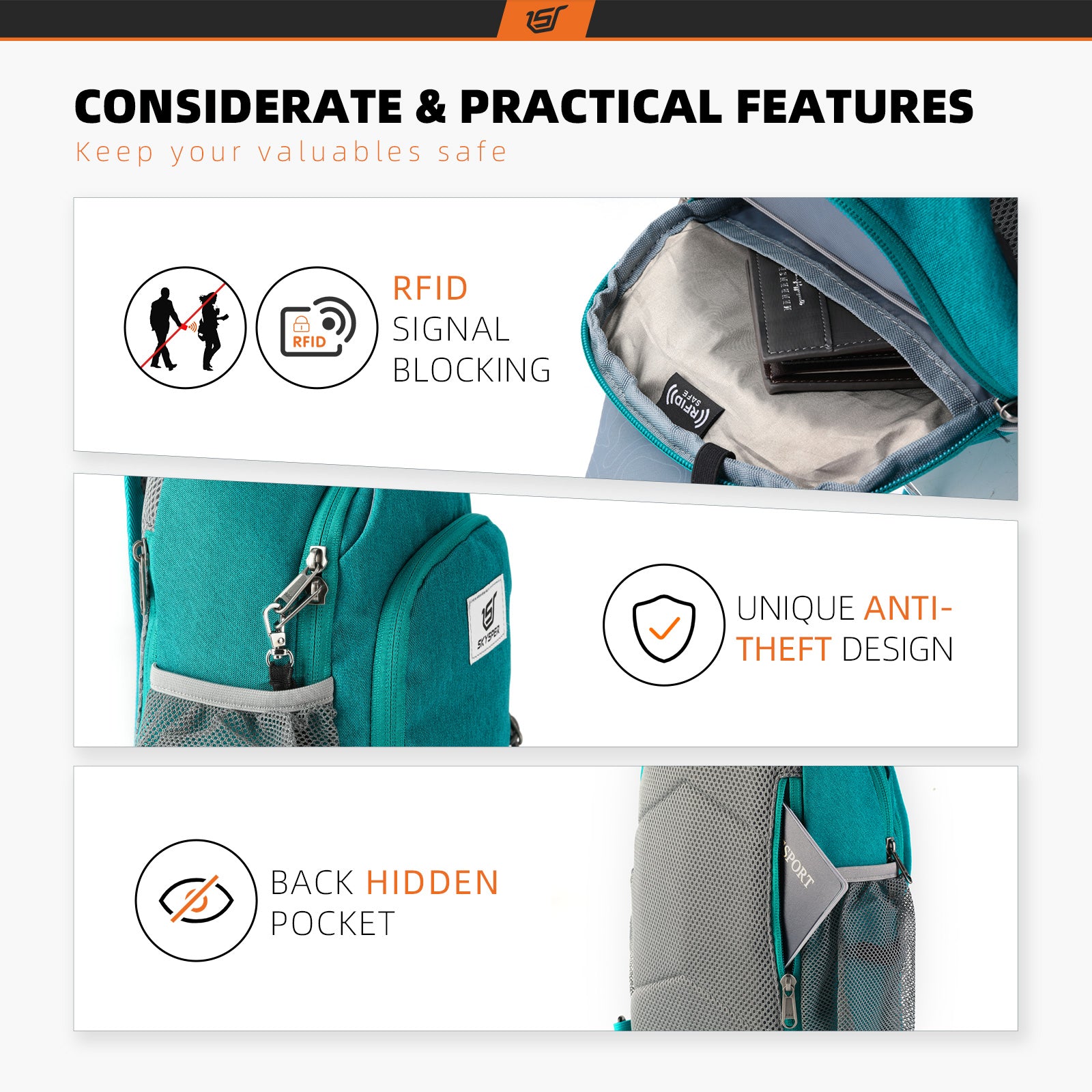 SKYSPER Sling Bag Anti Diefstal Crossbody Tas RFID Lichtgewicht Reizen Schouder Borst Tas voor Wandelen Wandelen, Zwart, Small SKYSPER Sling Bag Anti Diefstal Crossbody Tas RFID Lichtgewicht Reizen Schouder Borst Tas voor Wandelen Wandelen, Zwart, Small