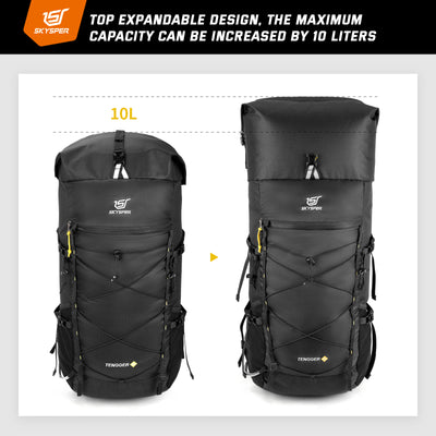 TENGGER50 - SKYSPER 50L + 10L Backpacking Backpack with Rolling Top & Waterproof Rain Cover