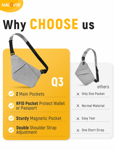 URBAN Q3-HALOVIE Anti Theft Bag Travel Slim Bags RFID Blocking Backpack Sling Bag Crossbody Purse for Women Men