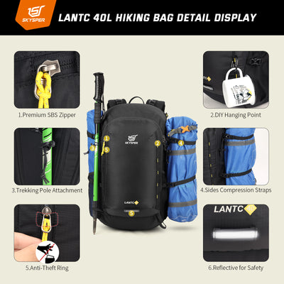 SKYSPER LANTC40L - Hiking Backpack 40L Waterproof Lightweight Daypack