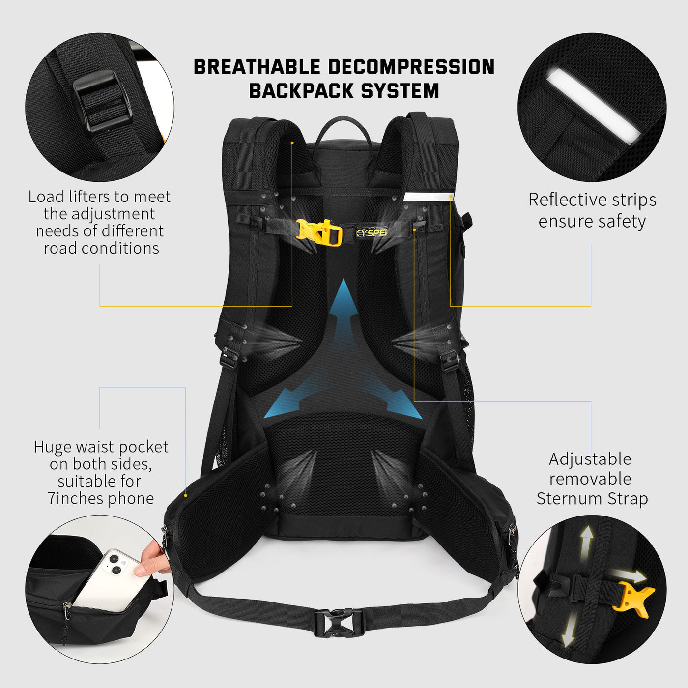 SKYSPER BOGDA40L - 40L Hiking Camping Backpack with Waterproof Rain Cover